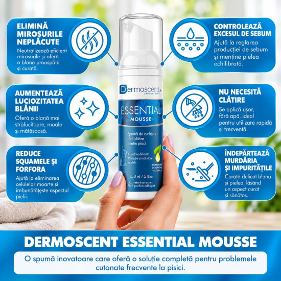 Dermoscent Essential Mousse for Cats – Spumă Dermatologică fără Clătire pentru Pisici – 150 ml